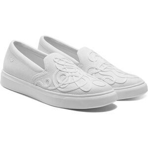 Vivaia White Embroidered Slip On Sneakers Womens 8 EU39 Low Top Knit Shoes